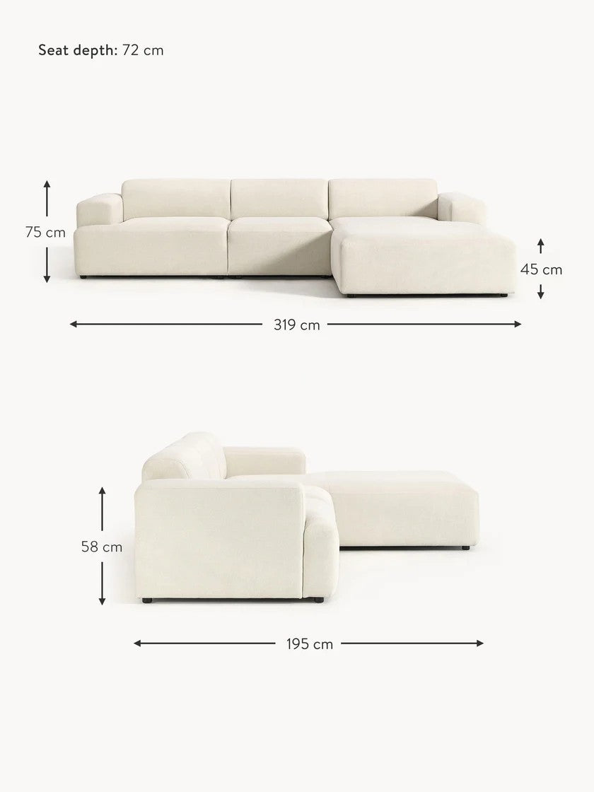 Kampinė sofa Melva (4 vietų), kampinė dalis dešinėje
