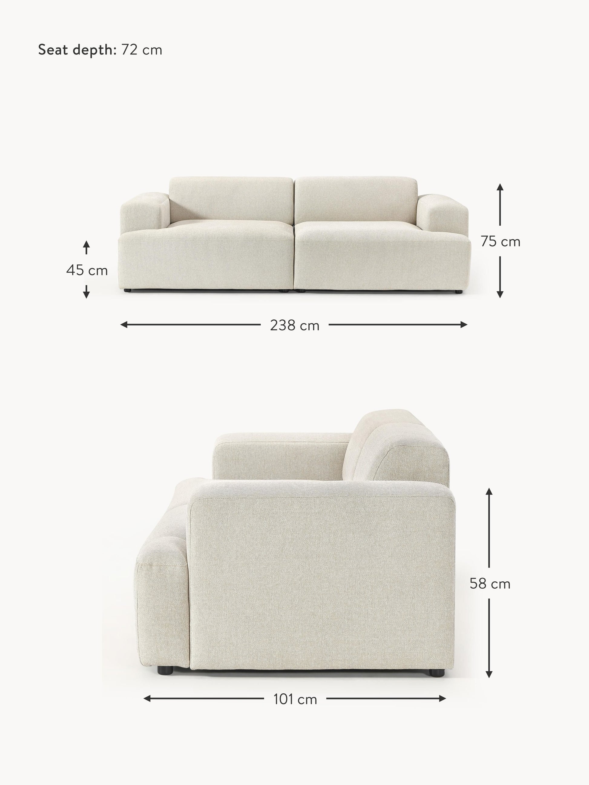 Trivietė sofa Melva - matmenys