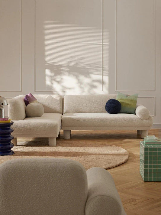 Bouclé kampinė sofa Lilo, kampinė dalis kairėje