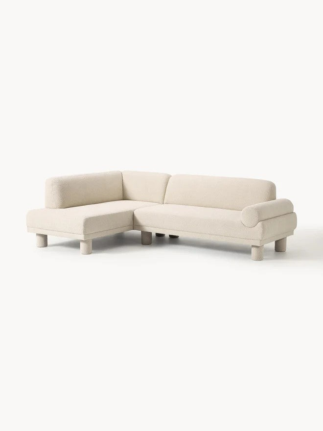 Bouclé kampinė sofa Lilo, kampinė dalis kairėje