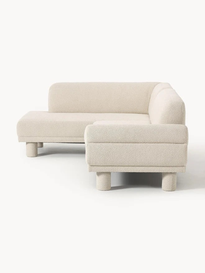 Bouclé kampinė sofa Lilo, kampinė dalis kairėje