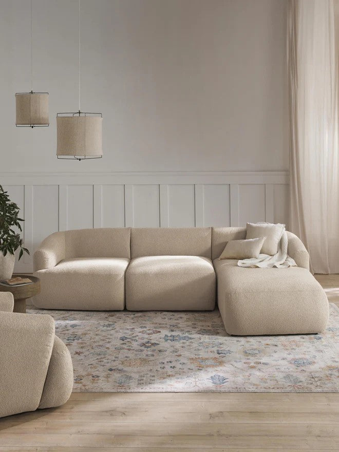 Modulinė bouclé kampinė sofa Sofia (3 vietų), kampinė dalis dešinėje