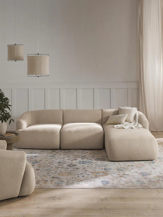 Modulinė bouclé kampinė sofa Sofia (3 vietų), kampinė dalis dešinėje