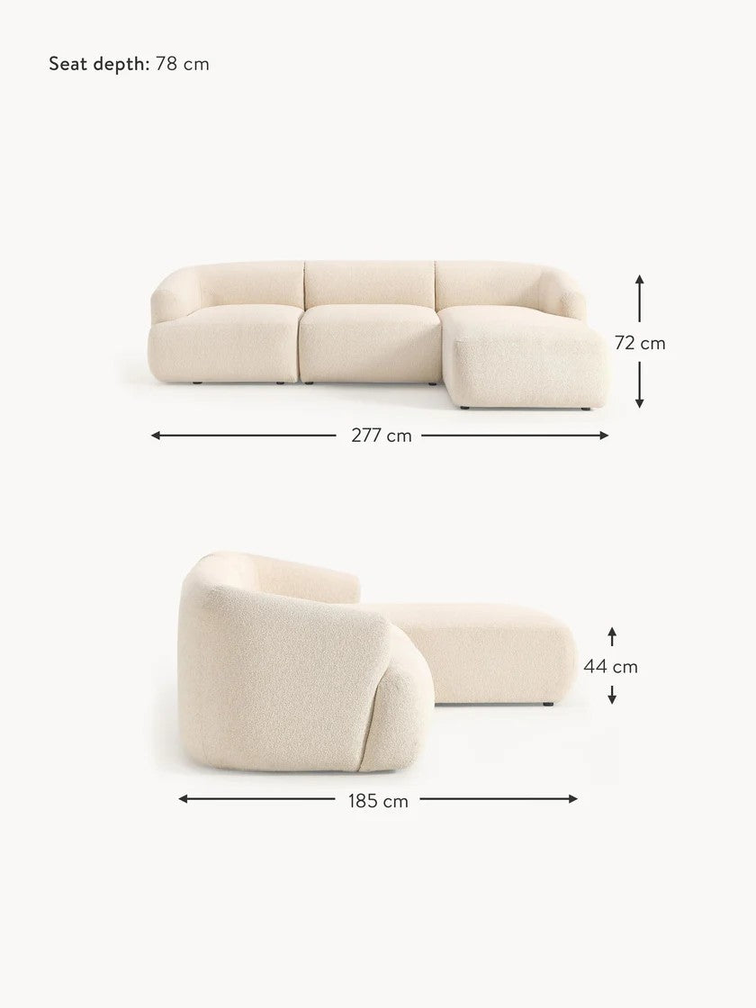 Modulinė bouclé kampinė sofa Sofia (3 vietų), kampinė dalis dešinėje