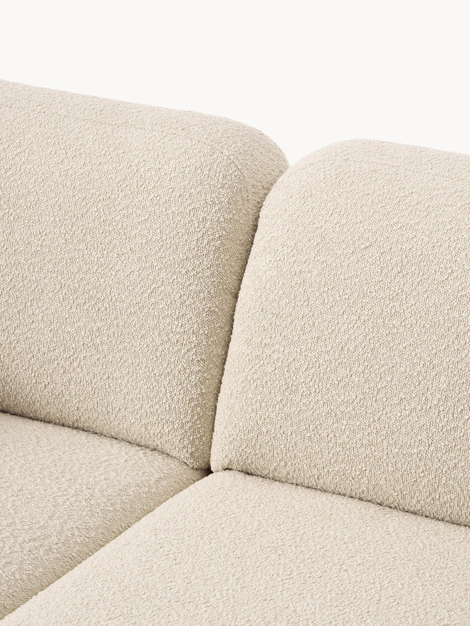 Bouclé kampinė sofa Lilo, kampinė dalis kairėje